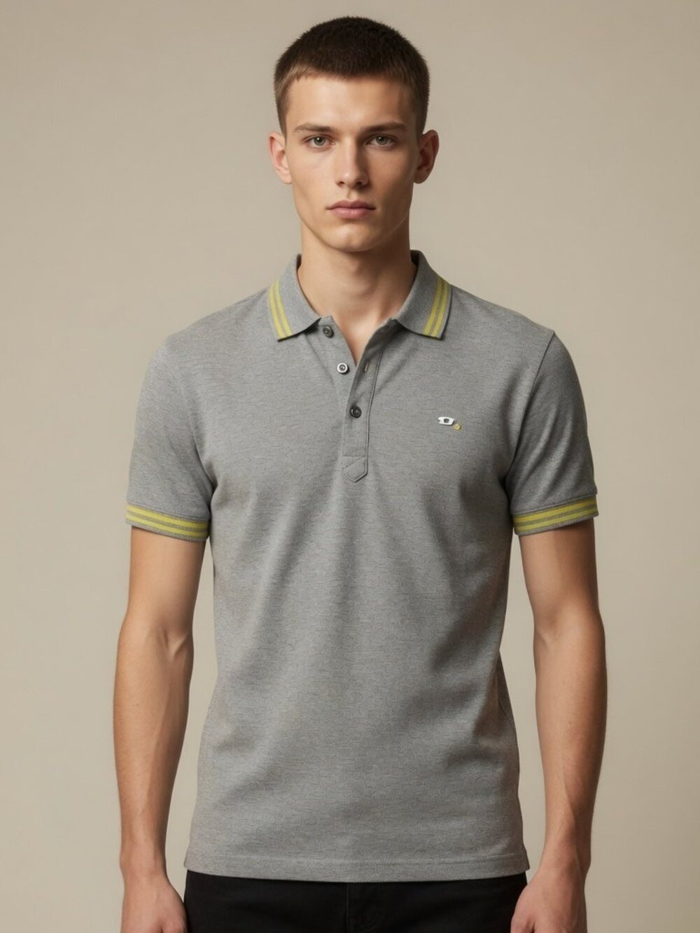 *Diesel Grey Polo Shirt Contrast Trim Logo Slim Fit Short Sleeve Men’s Medium